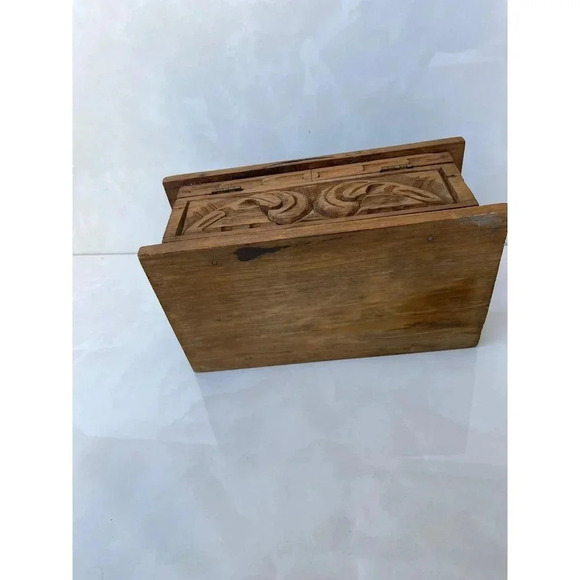 Handmade Carved Jewelry Natural Wooden Box with Lock 10.5"x6" - Picture 6 of 11